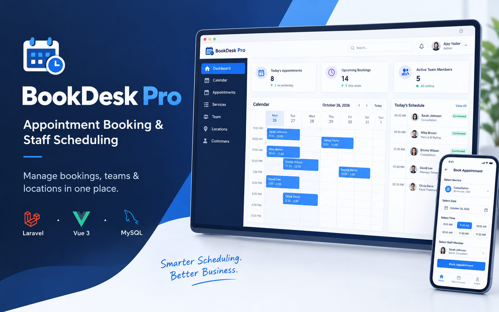 BookDesk Pro – Appointment Booking & Staff Scheduling System (Laravel 13 + Vue 3) preview