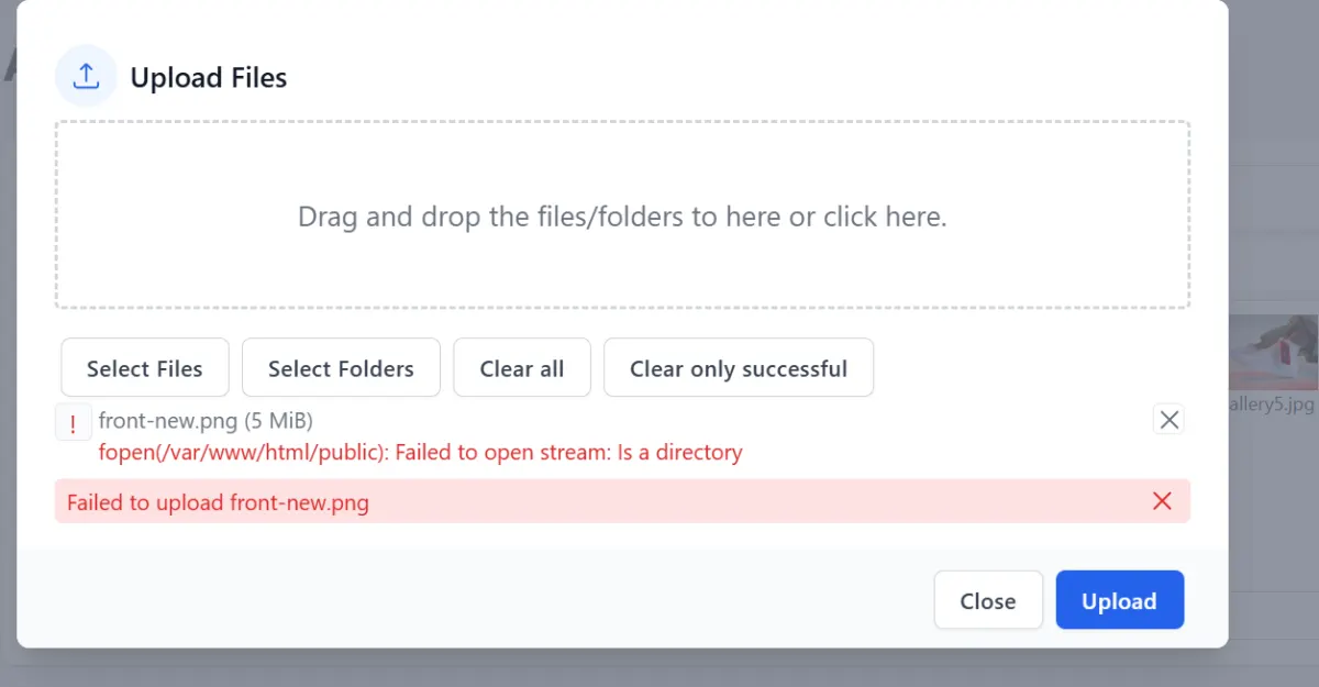Solving "fopen(/var/www/html/public): Failed to open stream: Is a directory" Error in VueFinder-PHP